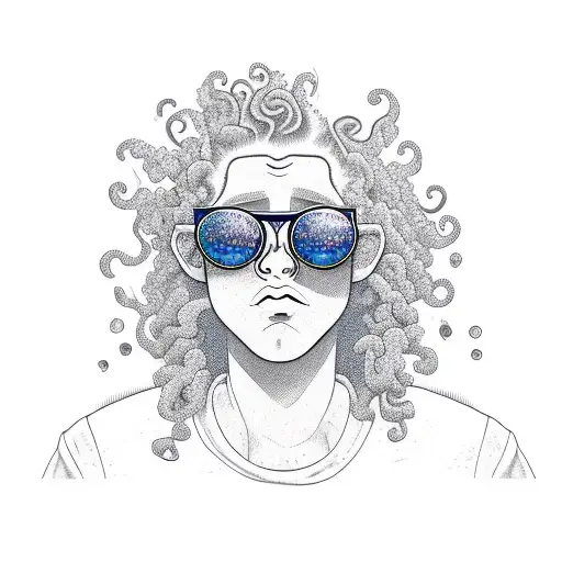 a fish with curly hair wearing sunglasses tattoo design idea