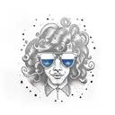 a salmon with curly hair wearing sunglasses tattoo design idea