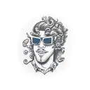 a salmon with curly hair wearing sunglasses tattoo design idea