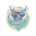 a salmon with curly hair wearing sunglasses tattoo design idea