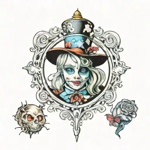 spooky alice in wonderland tattoo design idea