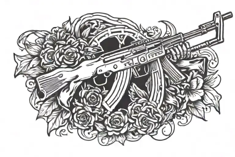 pick the ak 47 on angel tattoo design idea