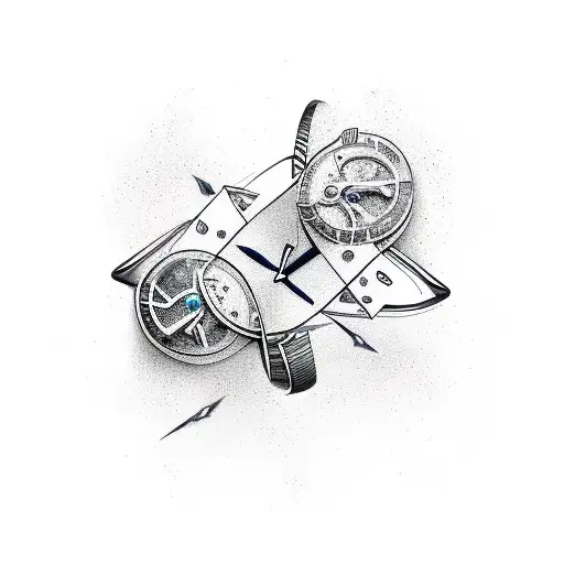 An abstract design representing the bond between a father and his two sons, with elements of watches and fighting imagery tattoo design idea