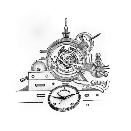 A tattoo design depicting a watchmaker at work, surrounded by tools and timepieces, showcasing your passion for watchmaking tattoo design idea
