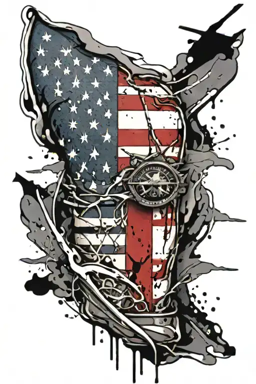 American flag half sleeve featuring US Navy theme  tattoo design idea