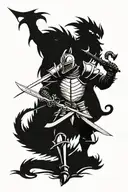 Knight with sword with a three headed dragon in the back tattoo design idea