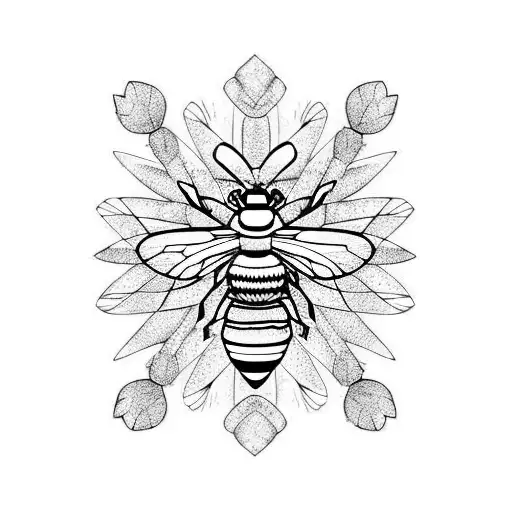 Pinecone with Olive branch and bumble bee tattoo design idea