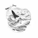 Ocean Wave, sharks, sand, boat tattoo design idea