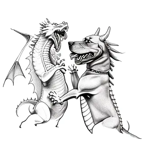 dragon fighting a Rottweiler (dog) tattoo design idea