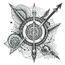mix of trident,chakra,arrow,gadha and flute tattoo design idea