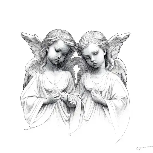 2 angels tattoo design idea