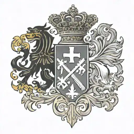 Spanish coat of arms with Swiss flag symbol Inside   tattoo design idea