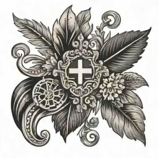 Swiss and Spanish national symbols intertwined tattoo design idea