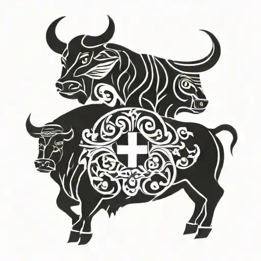 Swiss flag and spanish bull intertwined   tattoo design idea