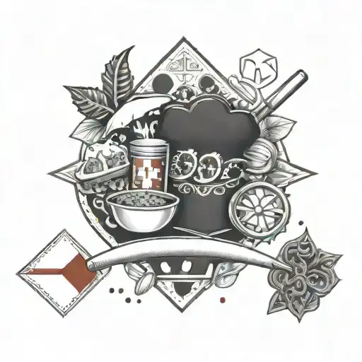 Combine elements of Swiss and Spanish flags with culinary tools in a tattoo representing the client's passions tattoo design idea