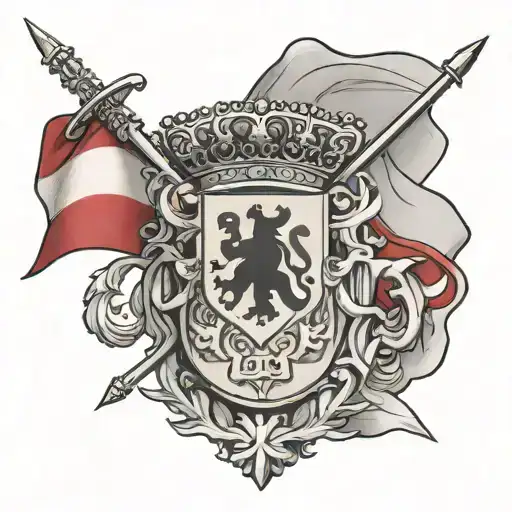 Spanish flag with Swiss Army symbol Inside   tattoo design idea