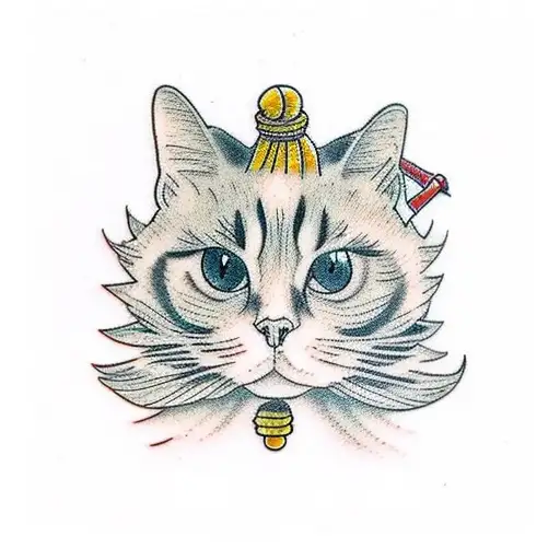 calico canary cat tattoo design idea