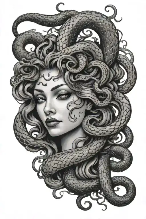 medusa, pretty, black snakes and some tears tattoo design idea