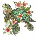 real sea turtle with bright colored plumeria  tattoo design idea