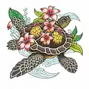 real sea turtle with bright colored plumeria  tattoo design idea
