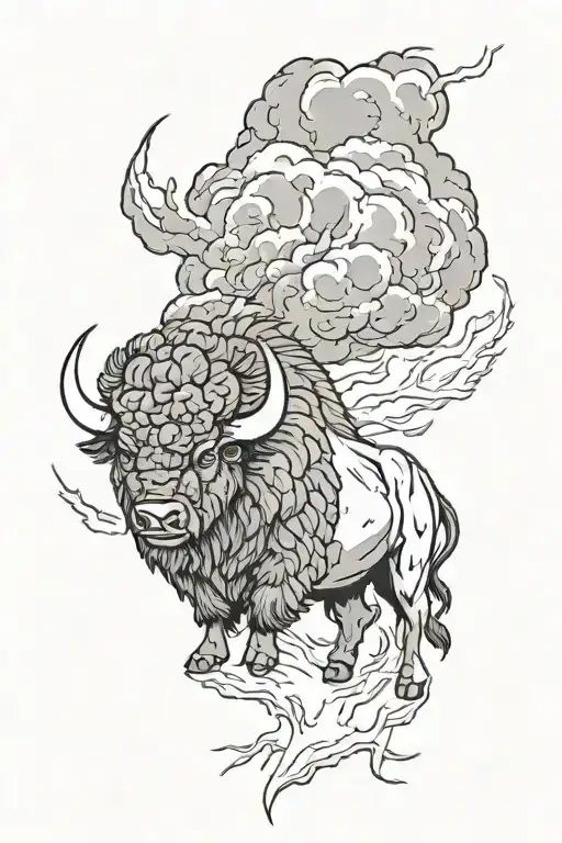 Bison facing a thunderstorm tattoo design idea