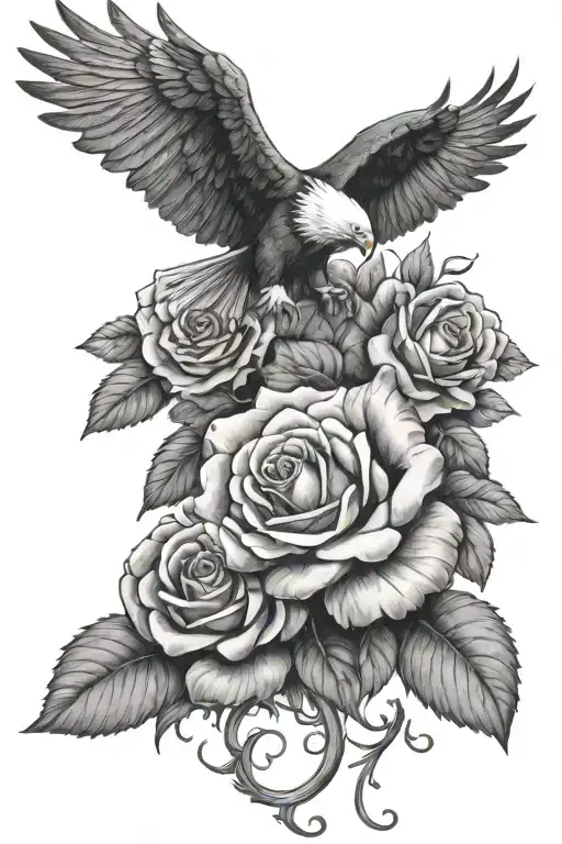 i want my parents birth date in romain with schadow, a rose and a eagle tattoo design idea