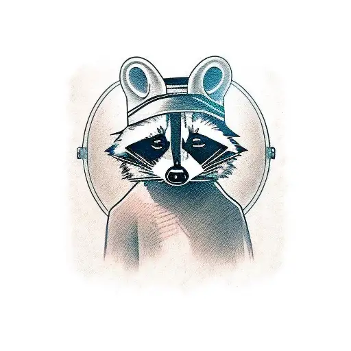 A portrait of a raccoon wearing a cowboy hat tattoo design idea