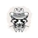 A portrait of a raccoon wearing a cowboy hat tattoo design idea