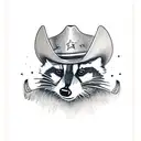 A portrait of a raccoon wearing a cowboy hat tattoo design idea