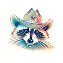 A portrait of a raccoon wearing a cowboy hat tattoo design idea