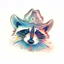 A portrait of a raccoon wearing a cowboy hat tattoo design idea