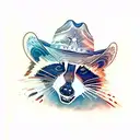 A realistic portrait of a raccoon wearing a cowboy hat tattoo design idea