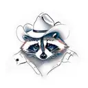 A realistic portrait of a raccoon wearing a cowboy hat tattoo design idea