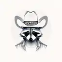 A realistic portrait of a raccoon wearing a cowboy hat tattoo design idea