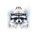 A realistic portrait of a raccoon wearing a cowboy hat tattoo design idea