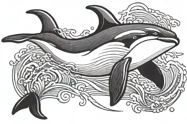 killer whale jumping tattoo design idea
