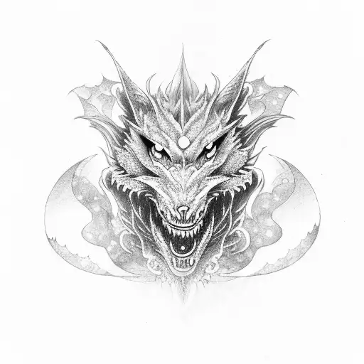 A dragon and wolf in a cosmic battle tattoo design idea