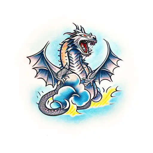 A dragon and wolf ina battle tattoo design idea