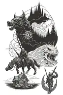 Fallout, Skyrim and the Witcher combined together tattoo design idea