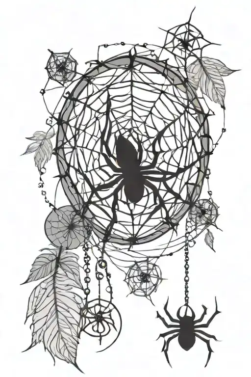 spider web dream catcher entangled in a beautiful blackwork tattoo tattoo design idea