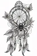 spider web dream catcher entangled beautiful with feathers leaves beads  tattoo design idea