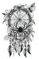 spider web dream catcher entangled beautiful with feathers leaves beads  tattoo design idea