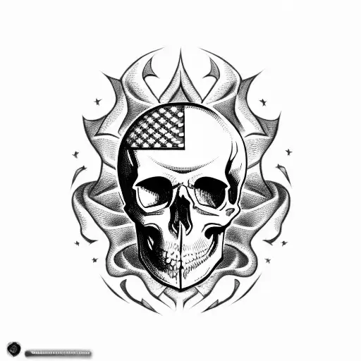 skull and American flag  tattoo design idea