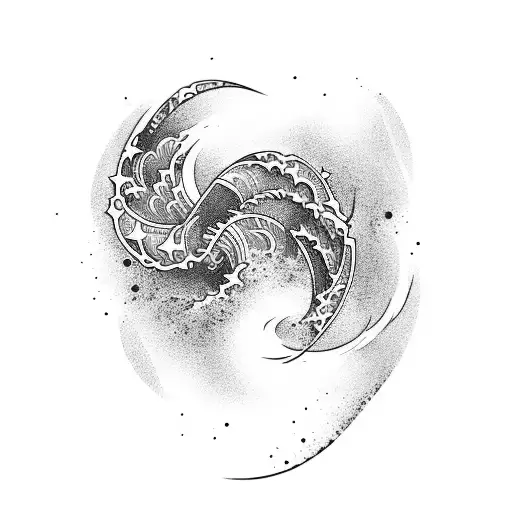 geometric leg sleeve tattoo incorporating kanagawa wave with trash polka influences tattoo design idea