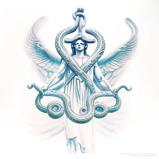 Statue of Justice with serpents tattoo design idea