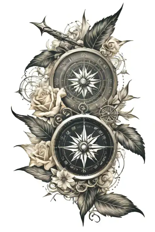 compass wind rose elements wind water fire how family friends love success tattoo design idea