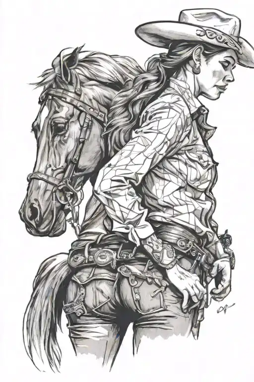 Cowgirl side profile, western, pinup model tattoo design idea