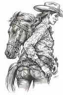 Cowgirl side profile, western, pinup model tattoo design idea