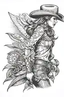 Cowgirl side profile, western, pinup model tattoo design idea