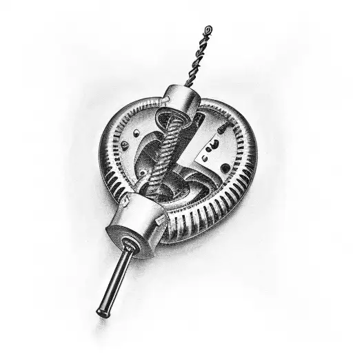 A creative combination of a drill, hammer, and spanner forming a unique mechanical heart, reflecting your love for orthopedic surgeries. tattoo design idea